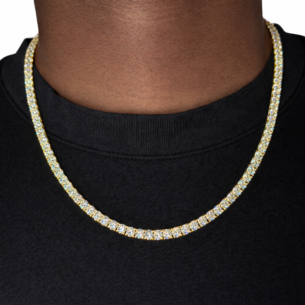 4mm Silver Moissanite Tennis Chain 18K Yellow Gold Vermeil
