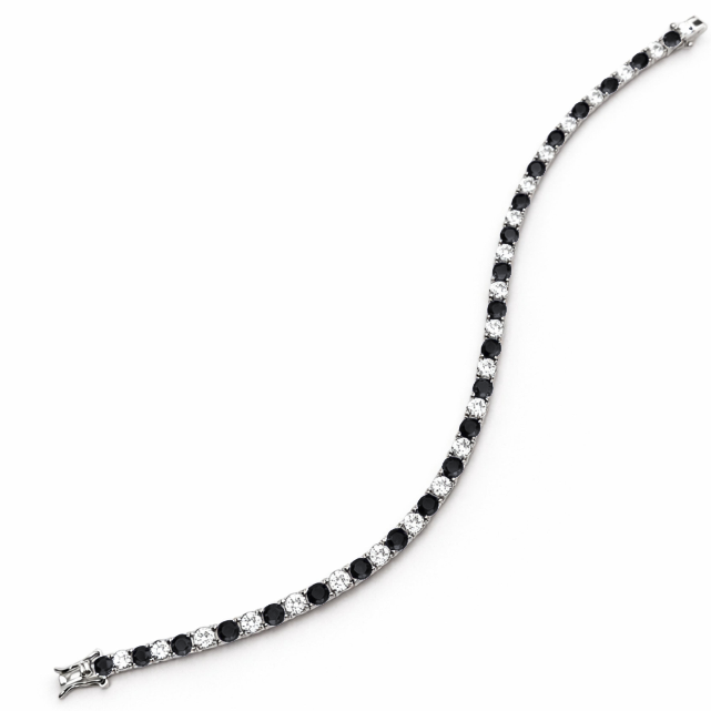 3mm Silver Black & White Zircon Tennis Bracelet