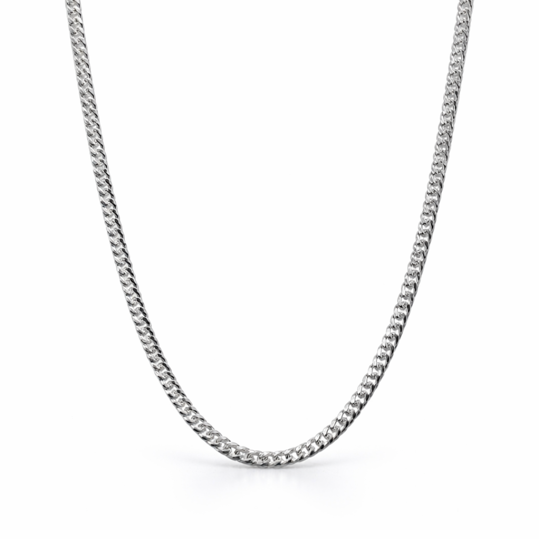 4mm Silver Cuban Link Chain + Bracelet Rhodium Plated