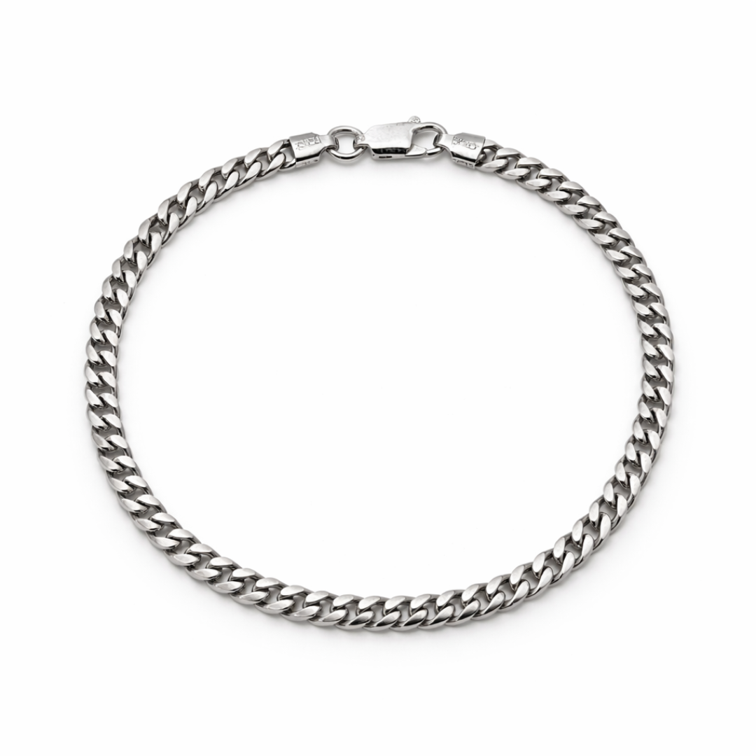 4mm Silver Cuban Link Chain + Bracelet Rhodium Plated