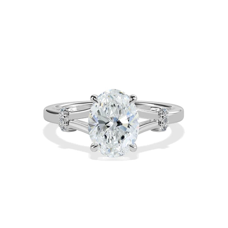 CLAIRE  -  2CT E VVS2 Oval Cut Split Shank Engagement Ring