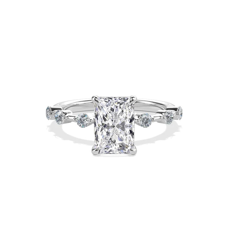 JASMIN  -  2CT E VVS2 Emerald Cut Shared Prong Engagement Ring