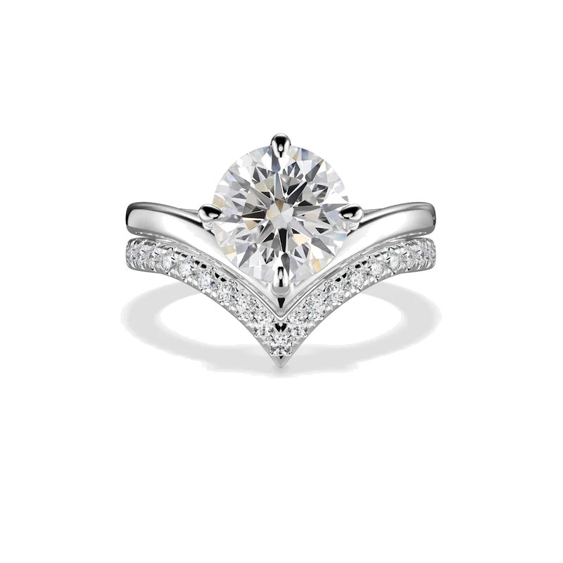 ALICE -  1.5CT E VVS2 Round Brilliant Chevron Solitaire Engagement Ring