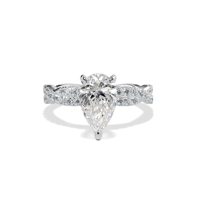 AURORA - 2CT E VVS2 Twisted Shank Pear Cut Engagement Ring