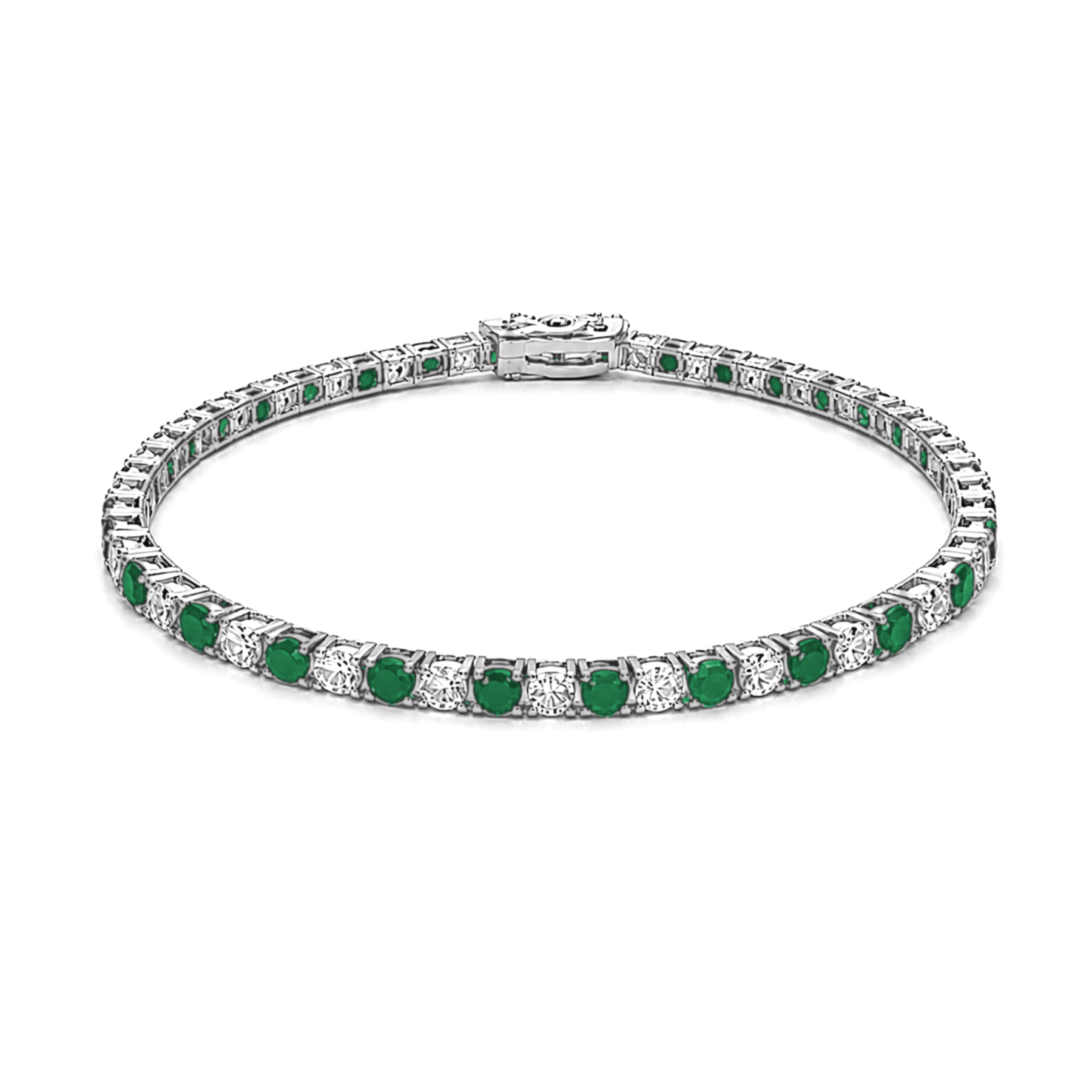 3mm Silver Zircon Green & White Tennis Bracelet + Silver Eternity Green & White Zircon Ring