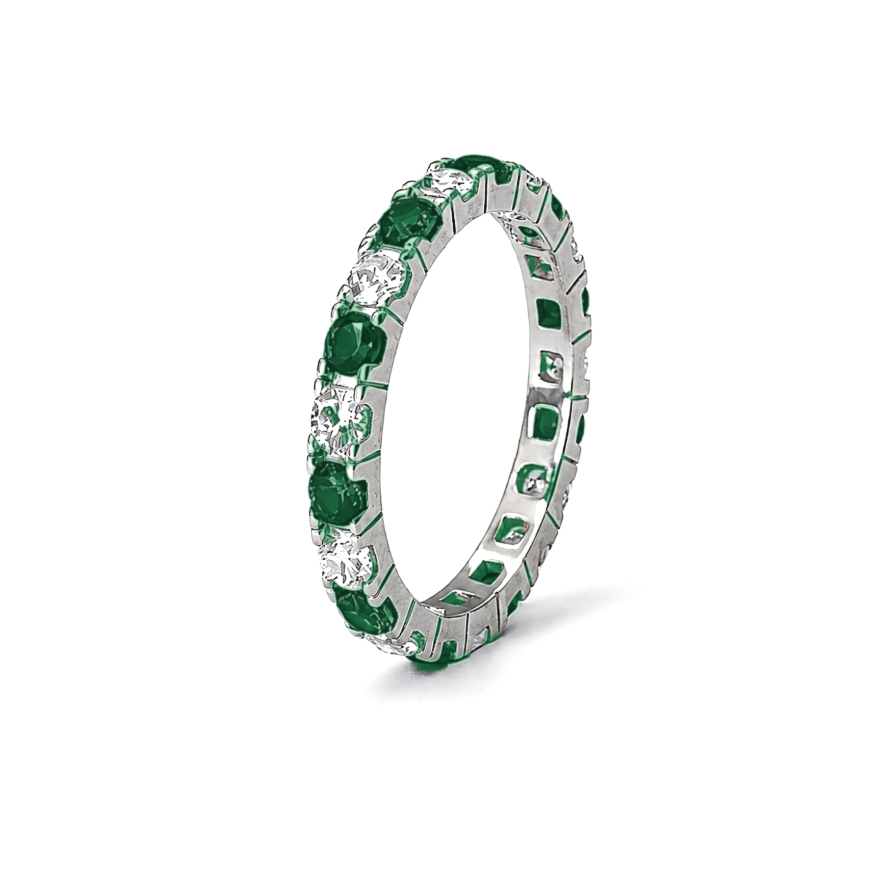 3mm Silver Zircon Green & White Tennis Bracelet + Silver Eternity Green & White Zircon Ring