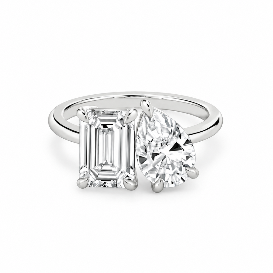INSIEME  -  2CT & 1.5CT E VVS2 Toi et Moi Emerald and Pear Cut Engagement Ring