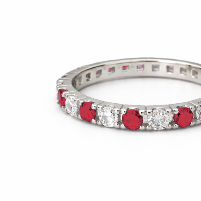 Silver Eternity Red & White Zircon Ring