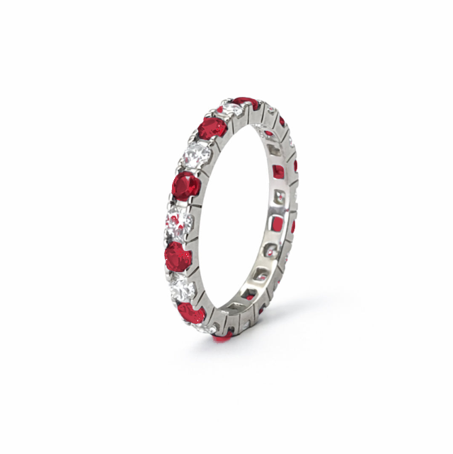 Silver Eternity Red & White Zircon Ring