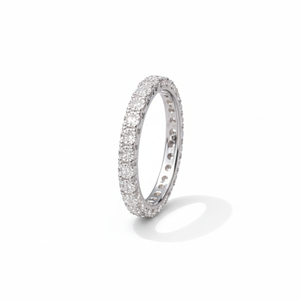 3mm Silver Moissanite Tennis Bracelet + Silver Eternity Moissanite Ring 1CT