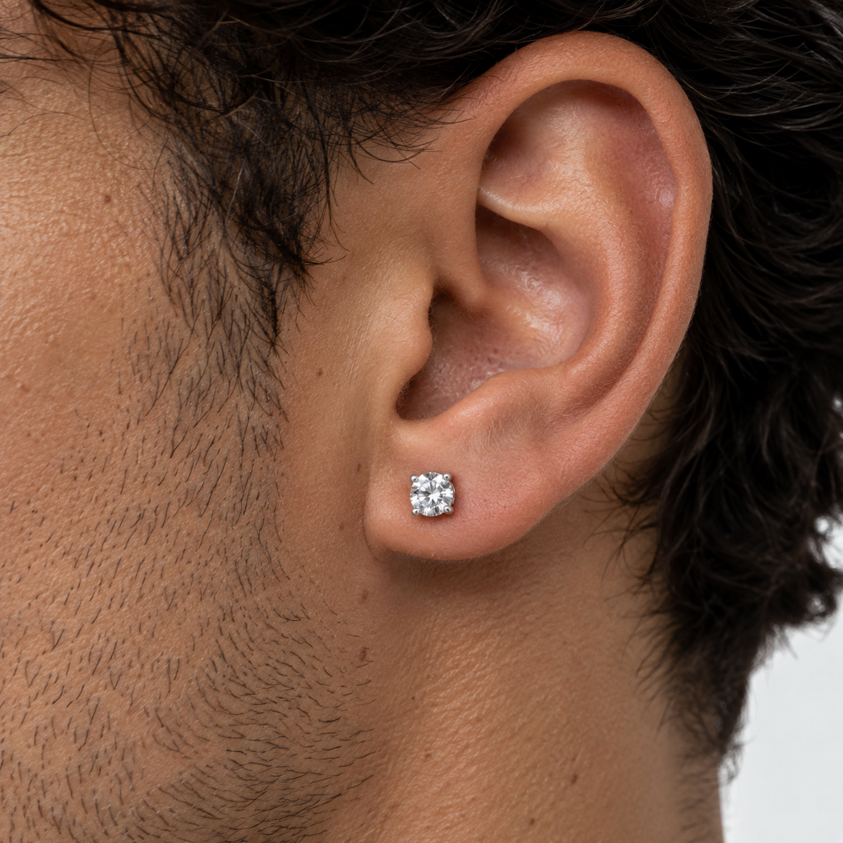 Silver Round Cut Moissanite Earrings Rhodium Plated