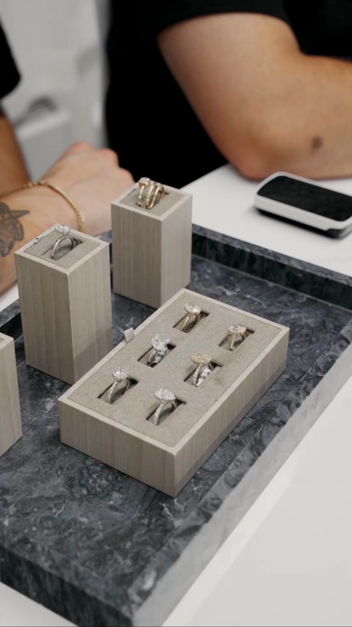 Engagement rings on display